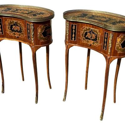 Early 20th C. French Louis XV Style Bouillotte Nightstands, Pair