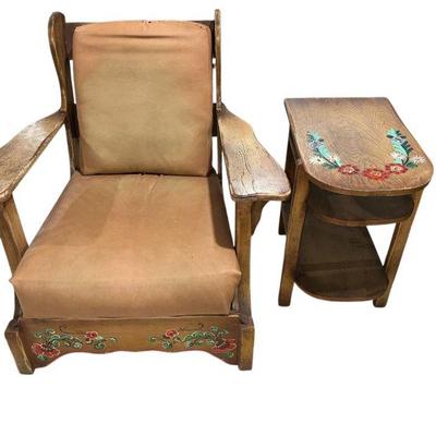 Farmhouse Chic Hand Painted Floral Chair & Table