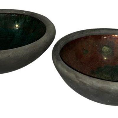 Sale Photo Thumbnail #389: Two RAKU style Pottery Bowls, J BEMDIT