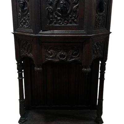 Antique Gothic Style English Court Cupboard Hand Carved Oak