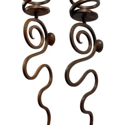 Spiral Wrought Iron Wall Sconces, Pair