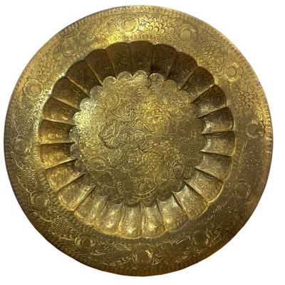 Large Vintage Indian Etched Brass Platter