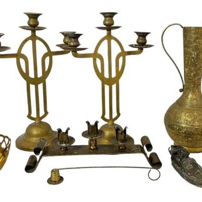 Collection Brass Articles, Candle Holders & Vases