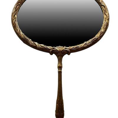 Figural Gold Gilt French Wall Mirror, Oversized Hand Mirr