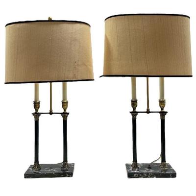 Traditional Marble & Brass Lamps, Pair