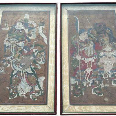 Large Chinese Thangkas Framed with Stands