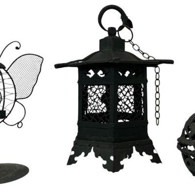 Three Vintage Iron Garden Lanterns