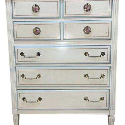 Sale Photo Thumbnail #139: French White & Blue Highboy Dresser