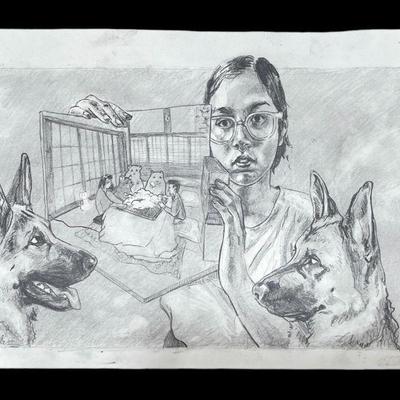 CAITLYN DORAN "KOATSU HAMSTERS" Graphite Drawing