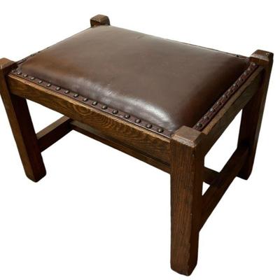 Mission Oak and Leather Nailhead Trim Footstool