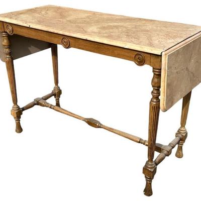 Antique Drop Leaf Sofa Table with Faux Marble Wood Top