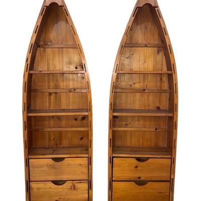 Two Vintage Folk Canoe Hanging Shelves