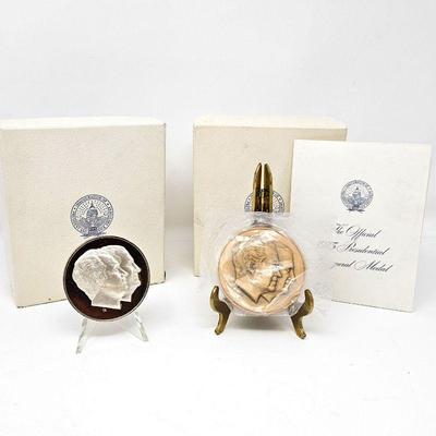 Set of Two 1973 Inaugural Medals Nixon / Agnew Solid Sterling Silver and Solid Bronze - Coins Franklin Mint