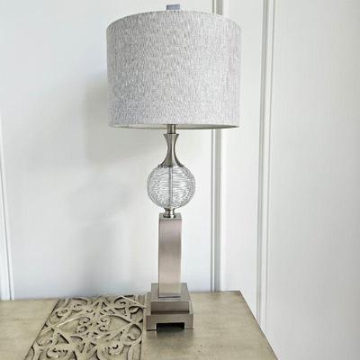 Brushed Nickel Contemporary 36" Table Lamp with Fabric Drum Shade