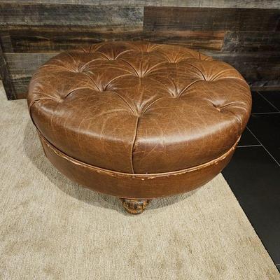  Genuine Leather Round Tufted Ottoman by Paul Robert - 24