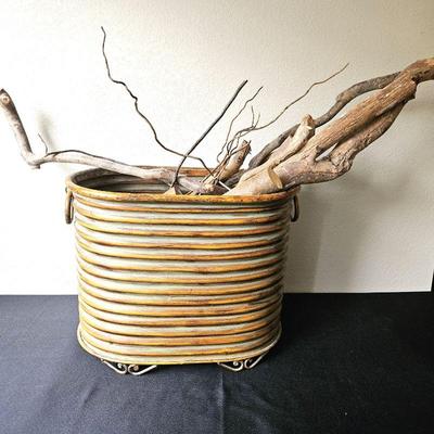 Large Copper-Look Metal Footed Bucket for Firewood