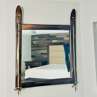  Unique Wall Mirror Made w/ Antique Skis - Plus Framed Artwork