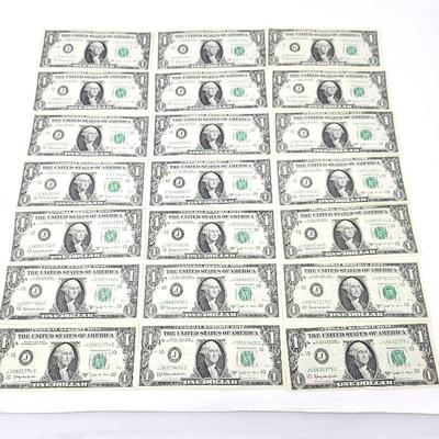 Lot #180 - Lot of Twenty One (21) $1 Bills 1963 B Series JOSEPH W. BARR - Uncirculated - Kansas City - Coins / Paper Money