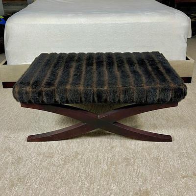 Elegant Crossed-Leg Ottoman, Bench, or Cocktail Table with Faux Fur Top