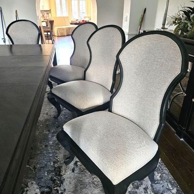  Set of Eight Gorgeous Elegant Oversized Dining Chairs with Black Stained Wood Frame & Off White Upholstery