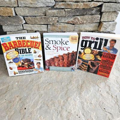 Three Large Paperback Cookbooks on Smoking, Grilling and Barbequing - Great Gift Idea