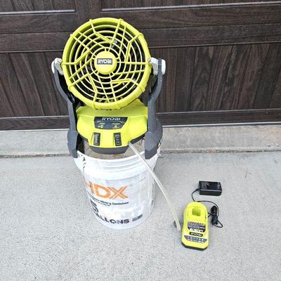 Ryobi PMF01 18v Bucket Top Misting Hybrid Fan W/ Battery and Charger