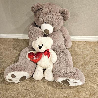 Huge Soft Stuffed Teddy Bear almost 5ft Tall Plus Smaller Soft White Teddy Bear w/ Red Heart