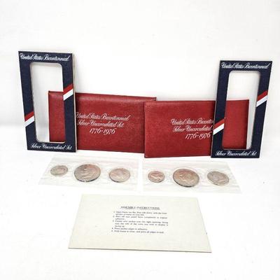  Set of Two US Bicentennial 1776-1976 S - 3pc Coin Sets Uncirculated Sealed w/ Frame for Displaying