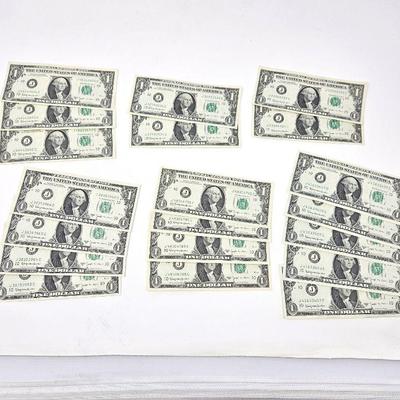 
Lot #181 - Lot of Twenty (20) $1 Bills 1963 B Series JOSEPH W. BARR - Uncirculated - Each with 1-4 Consecutives- Coins/Paper