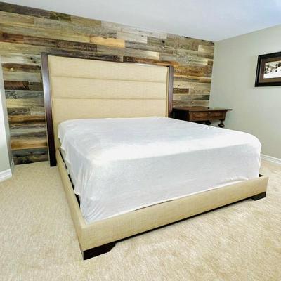 King Bed with Upholstered Headboard and Wood Accents