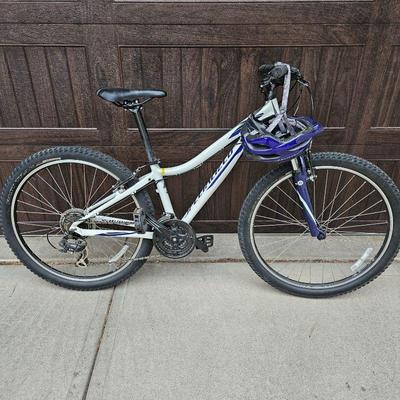  Women's Specialized Myka Mountain Bike Size XS/13 - 21 Speed - Purple & White w/ Giro Youth Helmet