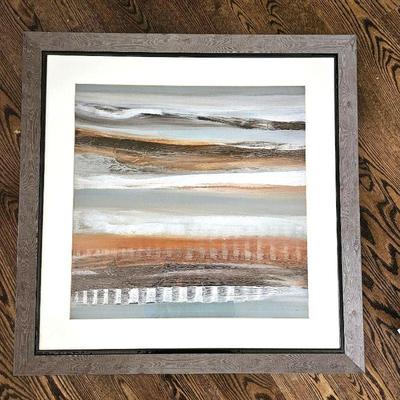 Framed Contemporary Lithographic Art Print in Driftwood Style Frame - Warm Tones - 33" x 33"