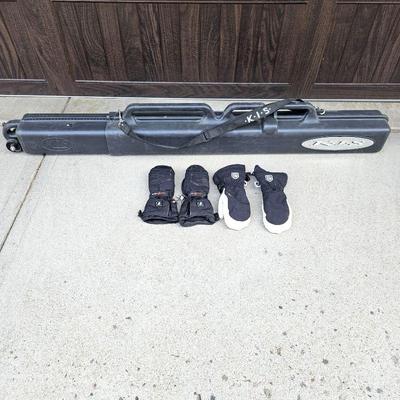 Skier's Lot - Hard Case Adjustable Length Ski Carrier by K.I.S - Plus Two Pair Women's Ski Gloves, One Heated