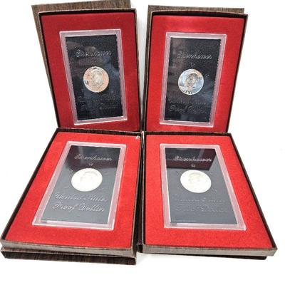 Lot of Four Eisenhower Silver Dollar Proof Coins Uncirculated in Protective Cases (2) 1972-S & (2) 1971-S
