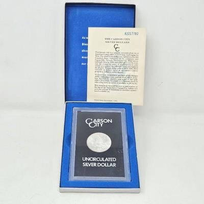  Rare Uncirculated Carson City 1882 CC Morgan Silver Dollar (90% Silver) w/ Certificate in Original Packaging 