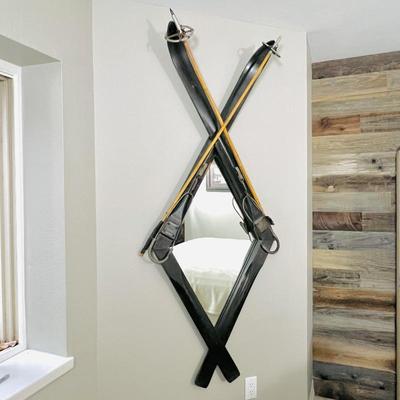 Hand Crafted Wall Mirror Featuring Antique Harvey Dodds Ski & Poles Frame - Great Gift Idea!