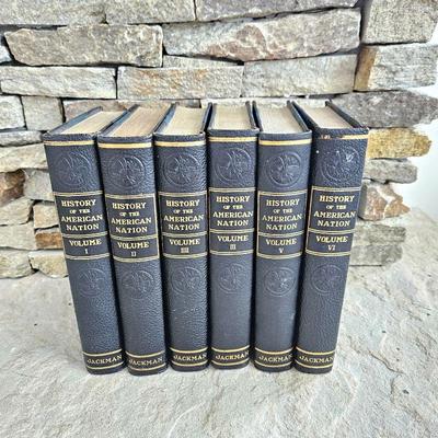 Antique Books: Set of Six Volumes of 1916s "History of the American Nation" by William Jackman - Leather Bound
