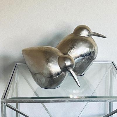 Set of Raw Nickel Decorative Tweetledee Bird Sculptures