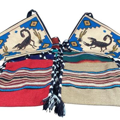ROMO537 Collection Of Nine Southwest Style Shoulder Bags	7 striped woven acrylic bags (12"x12") with black and white straps;...