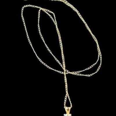 LYZE919 Gold And Diamond Pendent On A 14K Chain	Both pendent and chain passed the 14K test. It measures approximately 9 inches in length.
