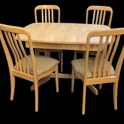 LUGR215 Coaster Brand Dining Table & Chairs	Dining table with built in leaf and 4 chairs all made in Malaysia. Some of the chairs do...