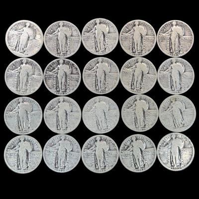 ALSH911 20 Standing Liberty Quarters From The 1920’s And 1930’s Lot #2	20 Standing Liberty Quarters most of the dates are visible. These...