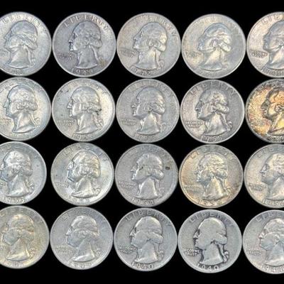 ALSH909 An Assortment of 20 1930’s Washington Quarters Of Various Dates And Mints	20 coins-1930's Washington quarters of various...