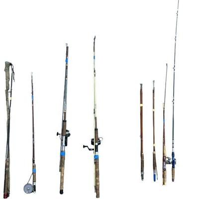 IRGR309 Large Lot Fishing, Fly Poles/Rods And Reels	 Hoddon Pal #6853, 3piece Tonkin Cane Bamboo Rod, Vintage Lucky Ace Tonkin Cane 3...