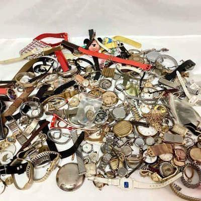 KIHE105 Bin Full Of Antique & Vintage Watch Parts And Watches	Men's, women's, children's. So many parts, pieces and...