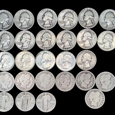 ALSH906 27 Coins Quarters-Washington, Standing Liberty And Berber Quarters	7-Berber Quarters;3-Standing Liberty Quarters;17- Washington...