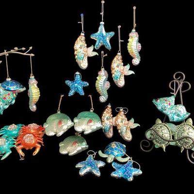 KAAR507 Under The Sea Ornament Collection #2	24 Handblown glass tree ornaments. Mystical mermaids, colorful turtles and starfish,...