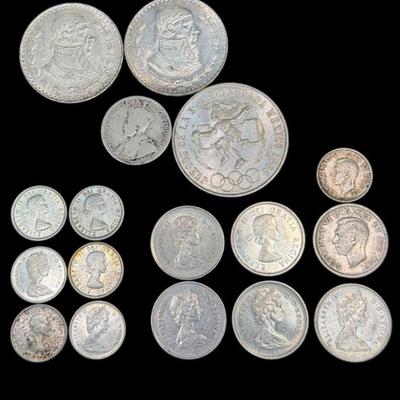 ALSH901 Mexican And Canadian Silver Coins	There are 2 Un Pesos from the year 1962 and 1963 they are .999 silver. There is also a 1968, 25...