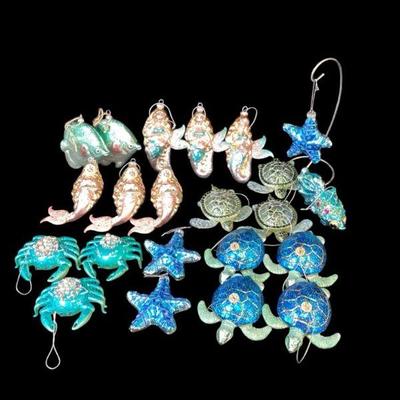 KAAR502 Under The Sea Hand Blown Glass Ornaments #1	22 pieces. Mystical mermaids, eye-catching colorful, sea turtles, and crabs, adored...
