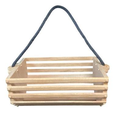 LUGR547 Large Wooden Hanging Basket	Slatted wooden basket with nylon rope. Underside is missing 3 small screw dowels. 20" long x...